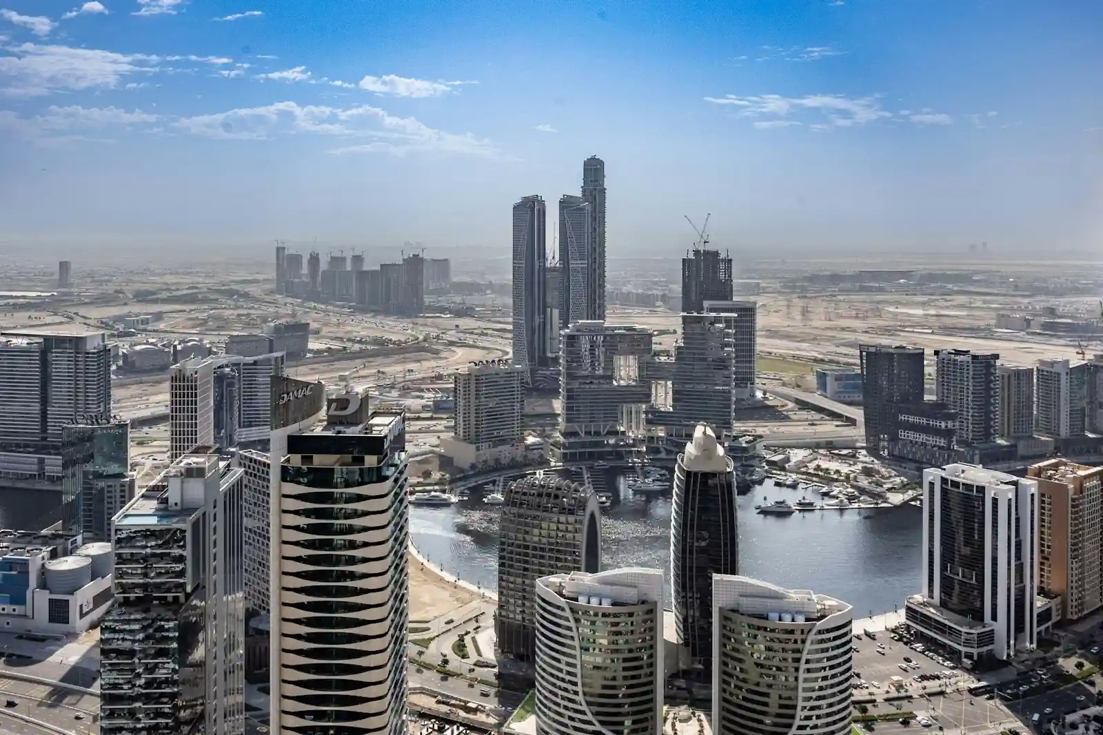 Aerial view of Dubai high-rise towers