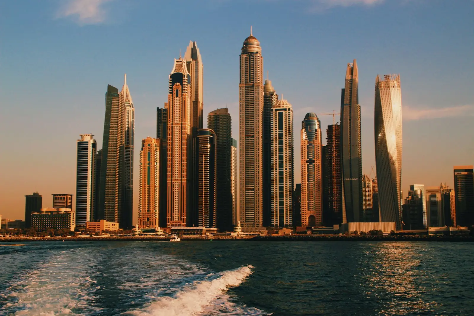 Dubai Marina towers beside the sea